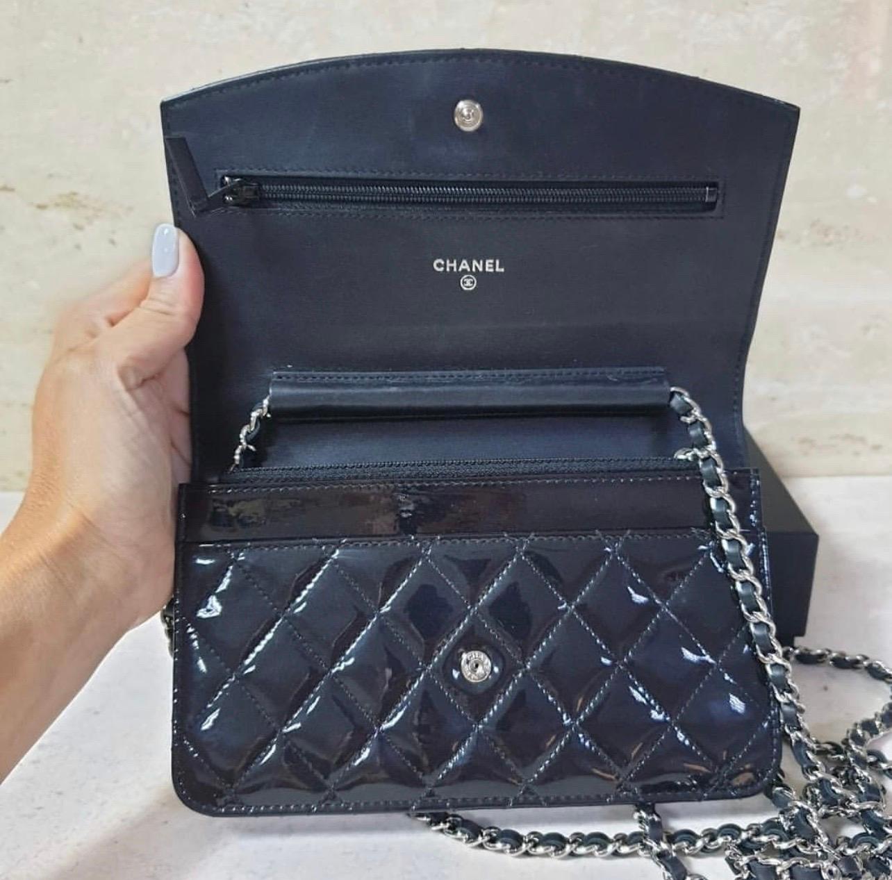 Chanel Black Cc Timeless Patent Leather Wallet On Chain 3