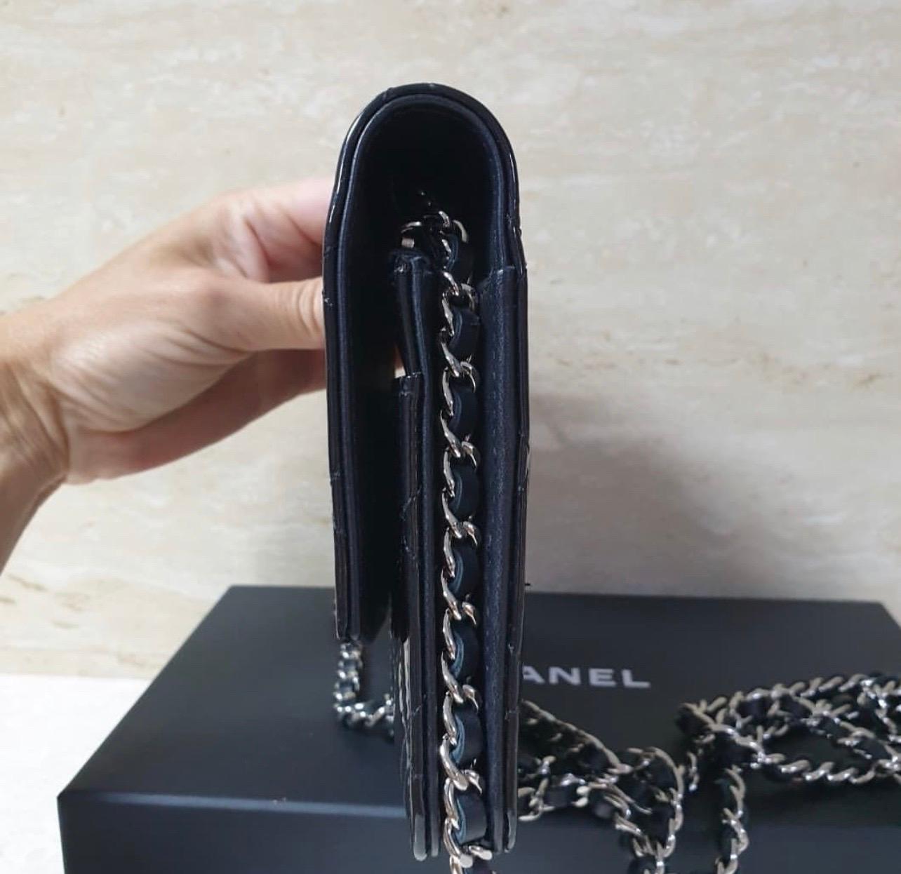 Chanel Black Cc Timeless Patent Leather Wallet On Chain 5