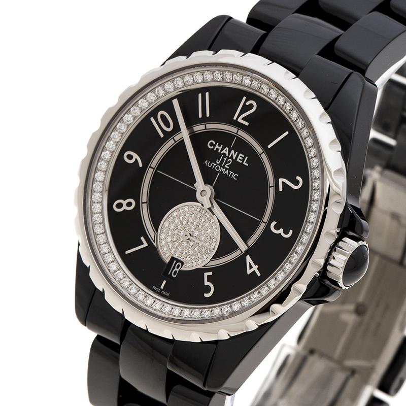 Coming from the house of Chanel, this watch features a black High-tech Ceramic and stainless steel body and a case diameter of 36mm. Fitted with a rounded dial, this watch is detailed with Arabic numerals, diamond-studded bezel and a studded seconds
