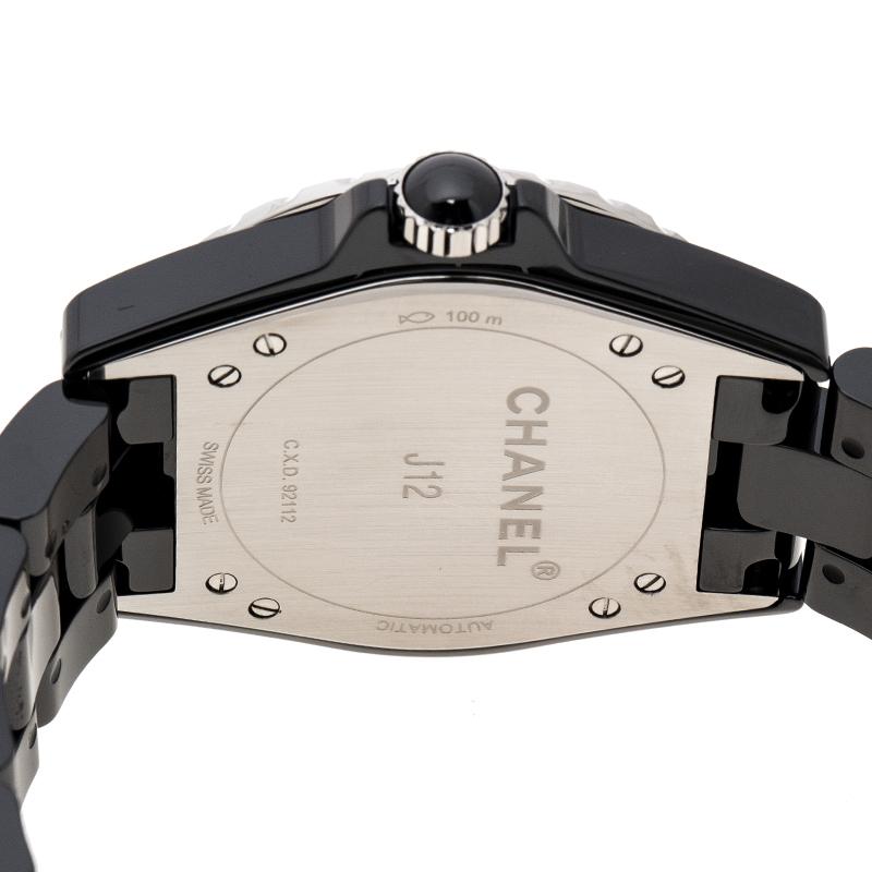 Contemporary Chanel Black Ceramic and Diamonds J12-365 H3840 Women's Wristwatch 36 mm