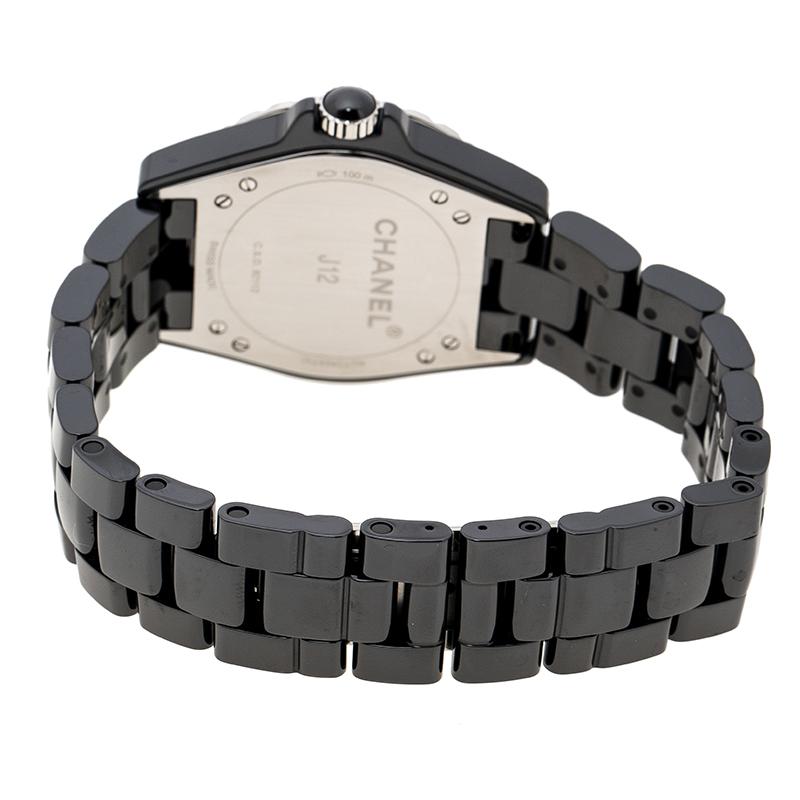 Chanel Black Ceramic and Diamonds J12-365 H3840 Women's Wristwatch 36 mm In Excellent Condition In Dubai, Al Qouz 2