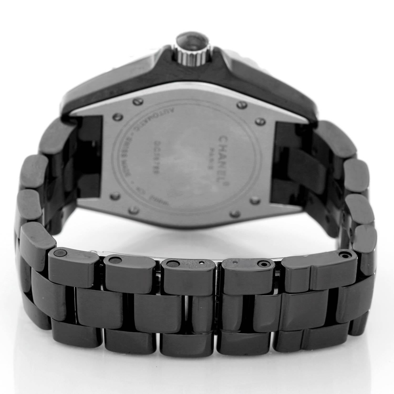 Chanel Black Ceramic Diamond J12 Collection Automatic Wristwatch Ref H0969 In Excellent Condition In Dallas, TX