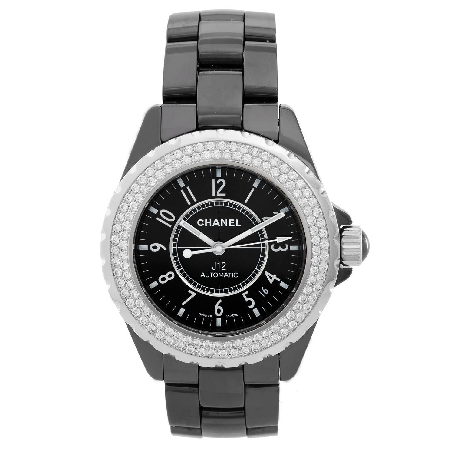 Chanel Black Ceramic Diamond J12 Collection Automatic Wristwatch Ref H0969