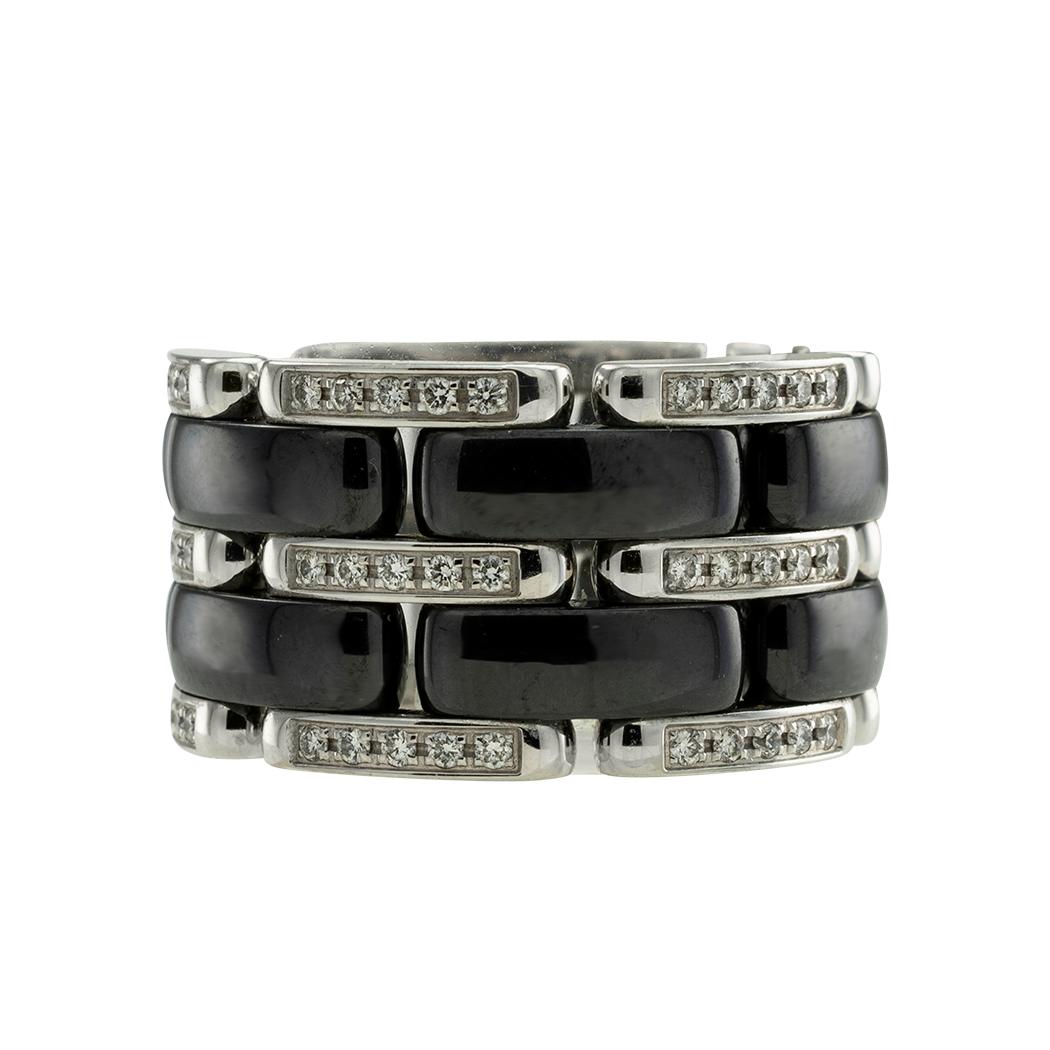 Chanel black ceramic and diamond ultra-wide white gold Flex Ring size 5 ¼. *

ABOUT THIS ITEM:  #R-JHD84B.  Scroll down for detailed specifications.  The Chanel Flex Ring in ultra-wide design is the broadest version of this type available. Its