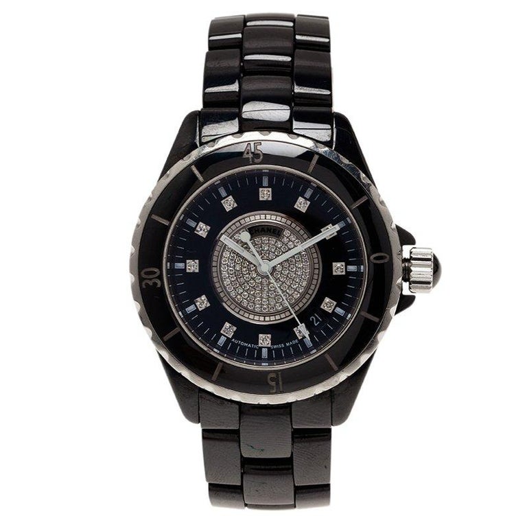 Chanel Black Ceramic J12 Diamond H1757 Women's Wristwatch 38MM at 1stDibs