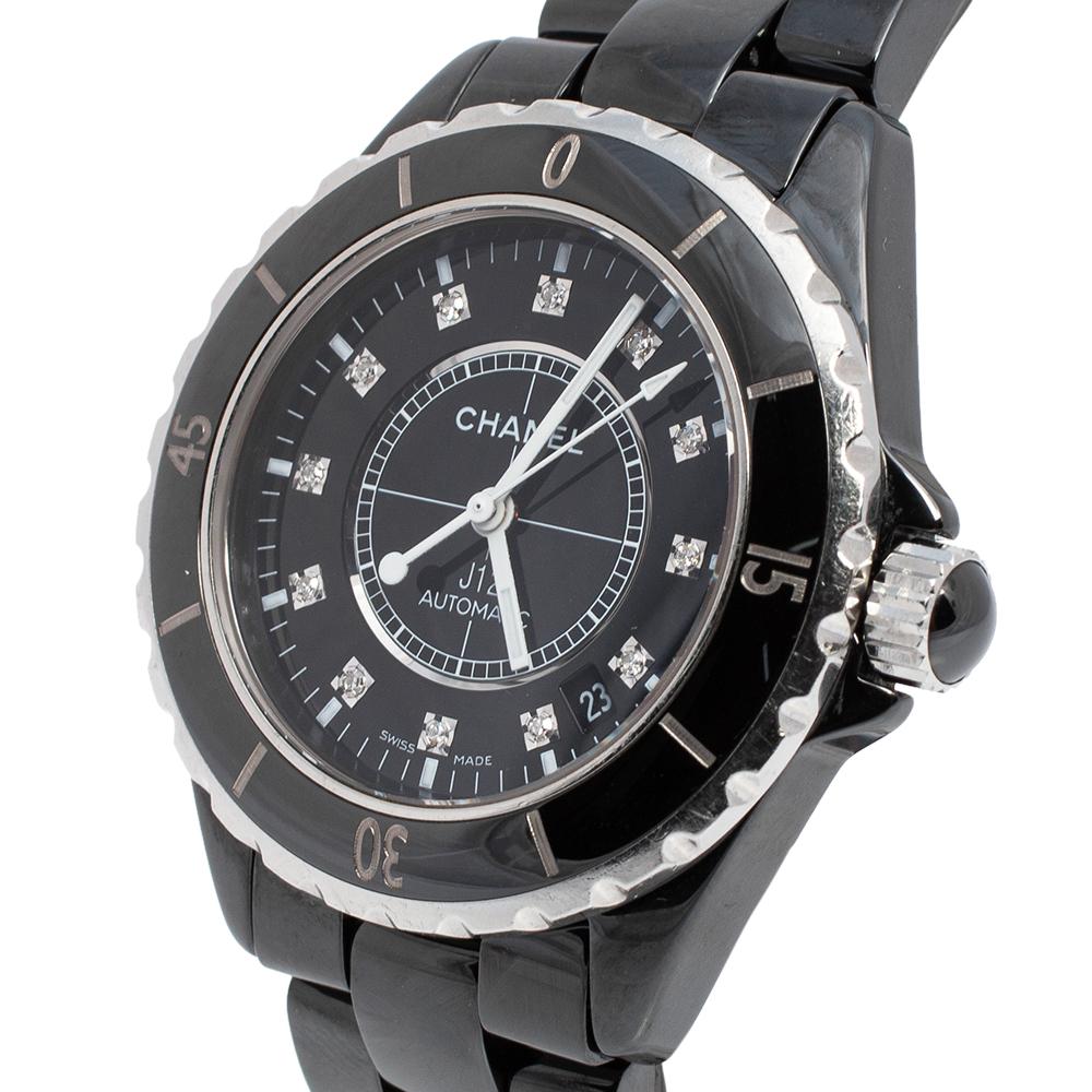 Contemporary Chanel Black Ceramic J12 H1626 Women's Wristwatch 38 mm