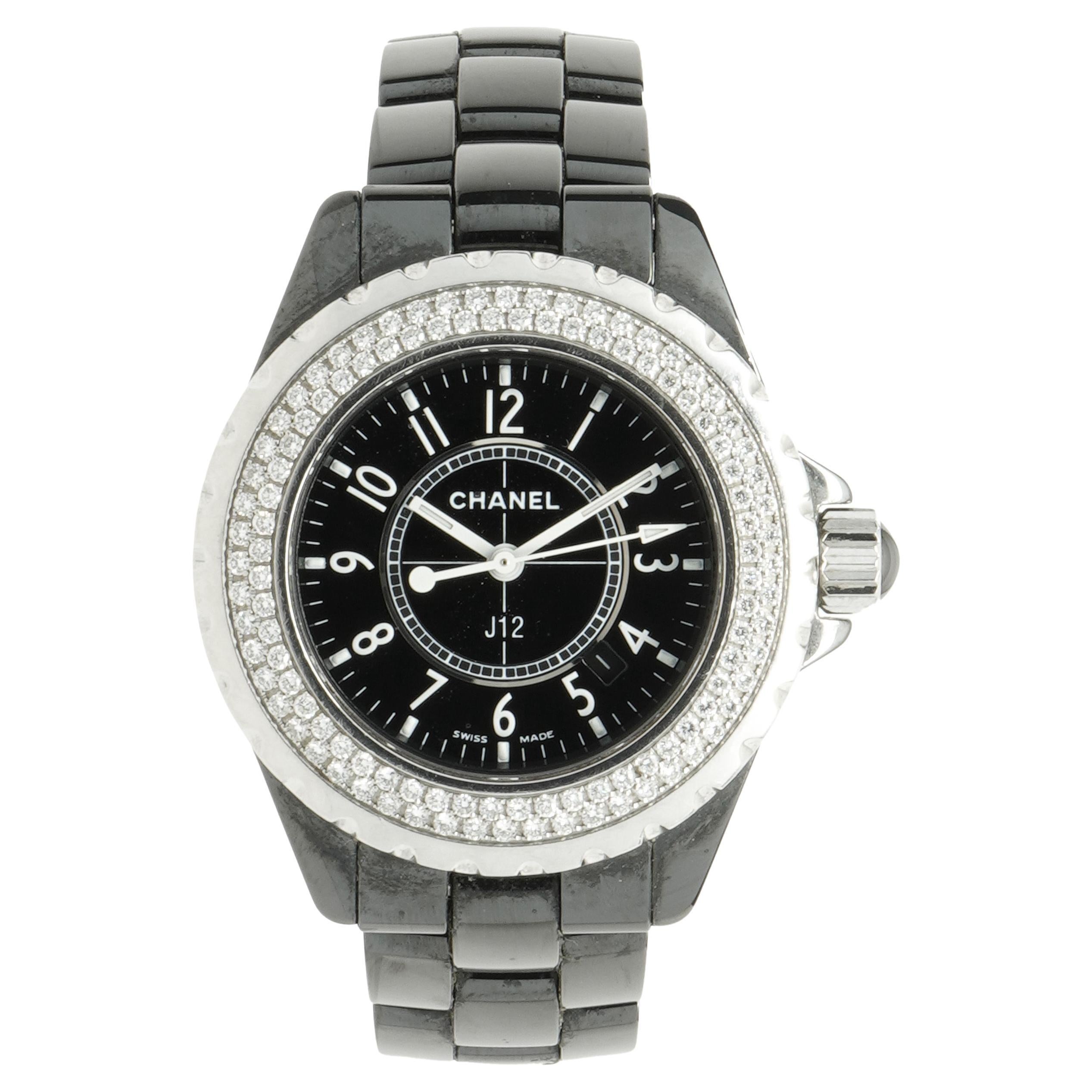 H1708 Chanel J 12 - Black Small Size with Diamonds