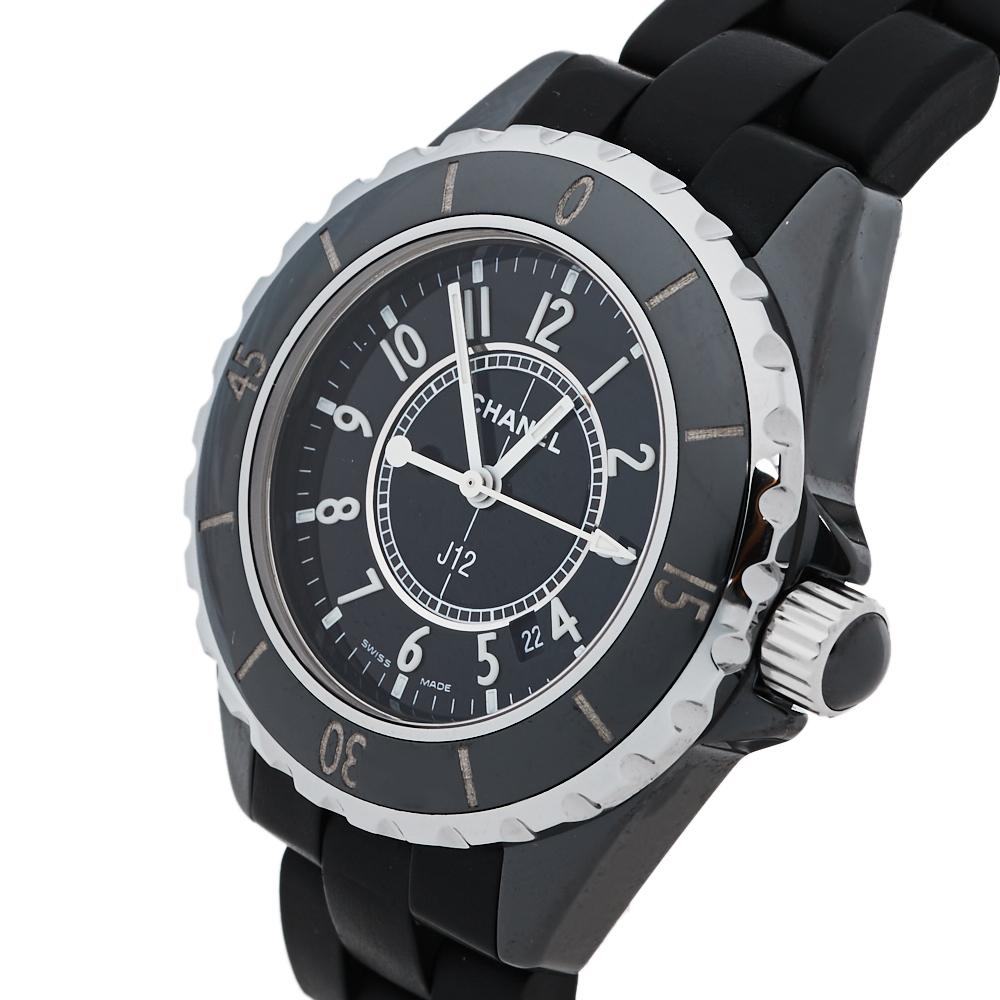 Women's Chanel Black Ceramic & Rubber J12 H0681 Unisex Wristwatch 33 mm