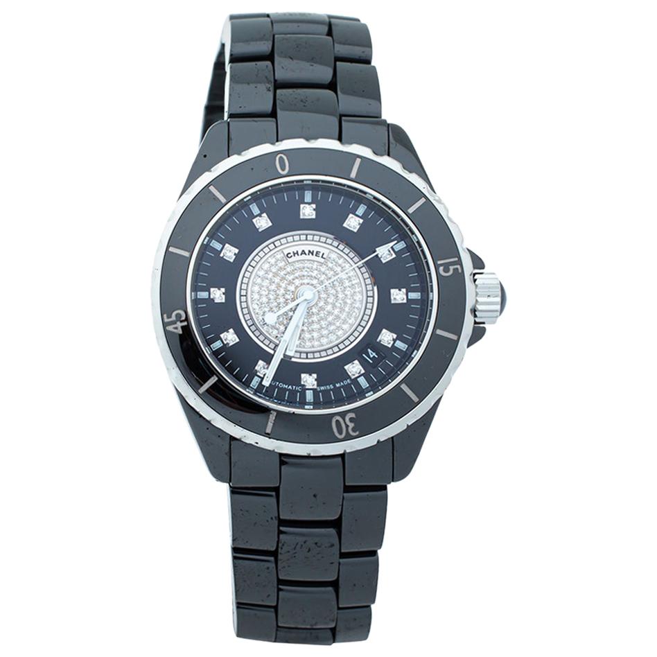 Chanel Black Ceramic Stainless Steel Diamond Ceramic J12 H1757 Unisex Wristwatch