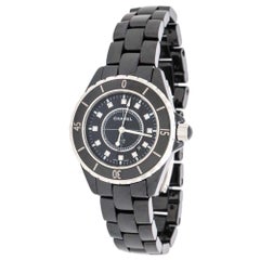 Chanel Black Ceramic Stainless Steel Diamond J12 Women's Wristwatch 33 mm