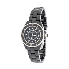 Chanel Black Ceramic Stainless Steel Diamond J12 Women's Wristwatch 33 mm