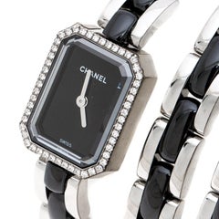 Chanel Black Ceramic Stainless Steel Diamond Premiere Women's Wristwatch 15 mm
