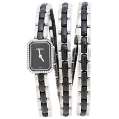 Used Chanel Black Ceramic Stainless Steel Diamond Premiere Women's Wristwatch 15 mm