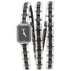 Chanel Black Ceramic Stainless Steel Diamond Premiere Women's Wristwatch 15 mm