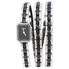 Chanel Black Ceramic Stainless Steel Diamond Premiere Women's Wristwatch 15 mm
