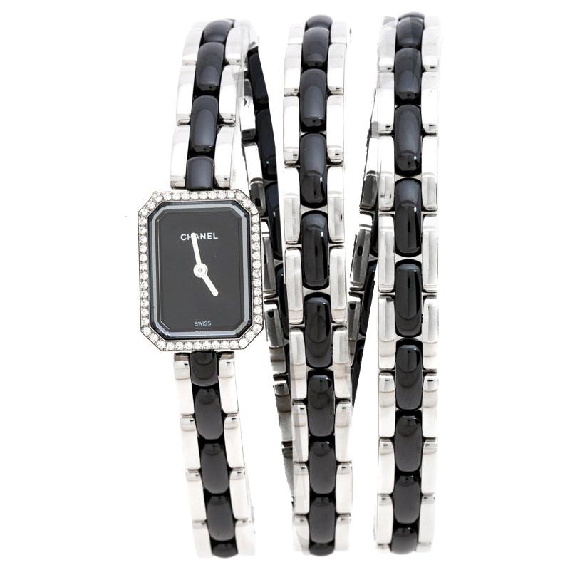 Chanel Black Ceramic Stainless Steel Diamond Premiere Women's Wristwatch 15 mm