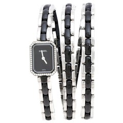 Used Chanel Black Ceramic Stainless Steel Diamond Premiere Women's Wristwatch 15 mm