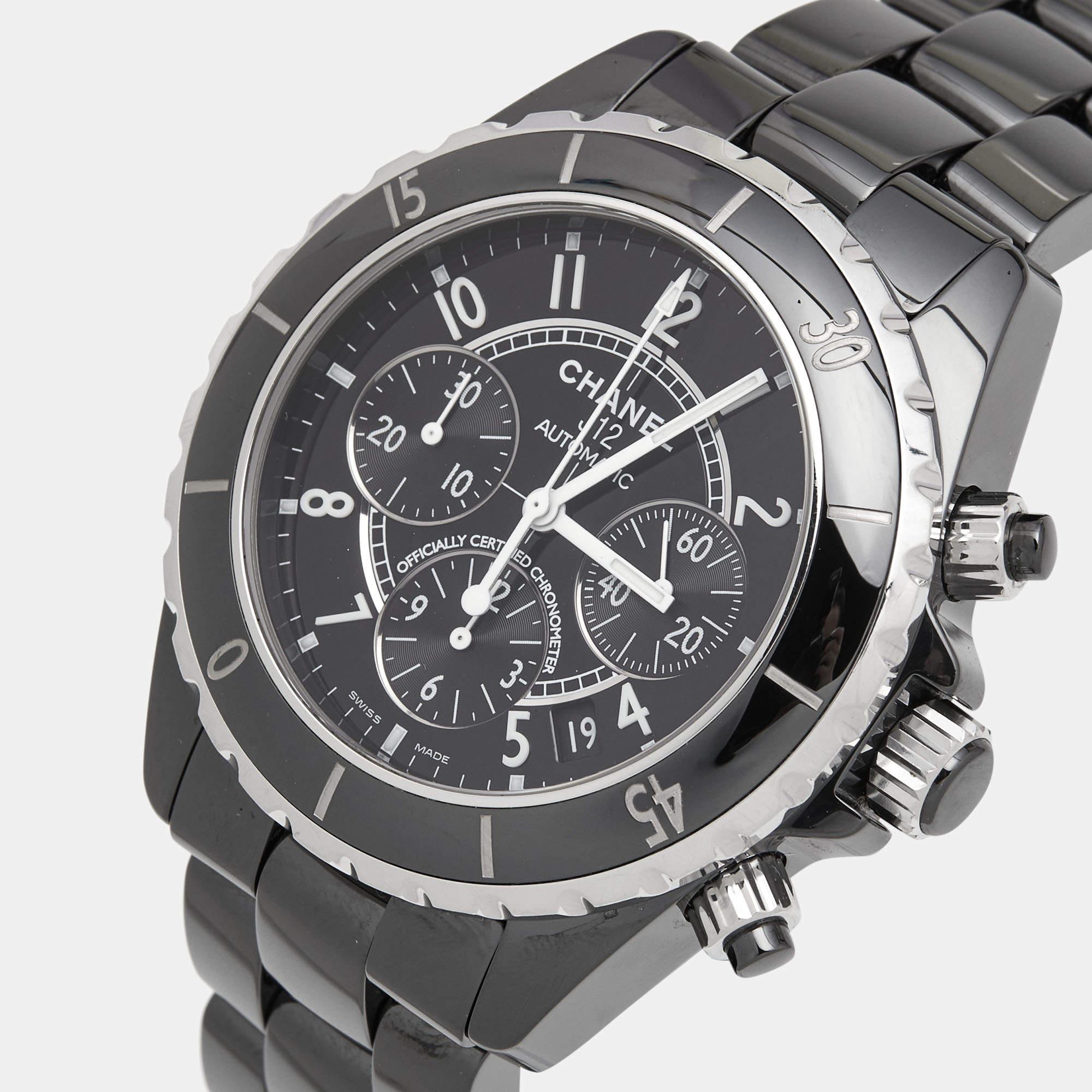 Chanel Black Ceramic Stainless Steel J12 H0940 Men's Wristwatch 41 mm In Good Condition In Dubai, Al Qouz 2