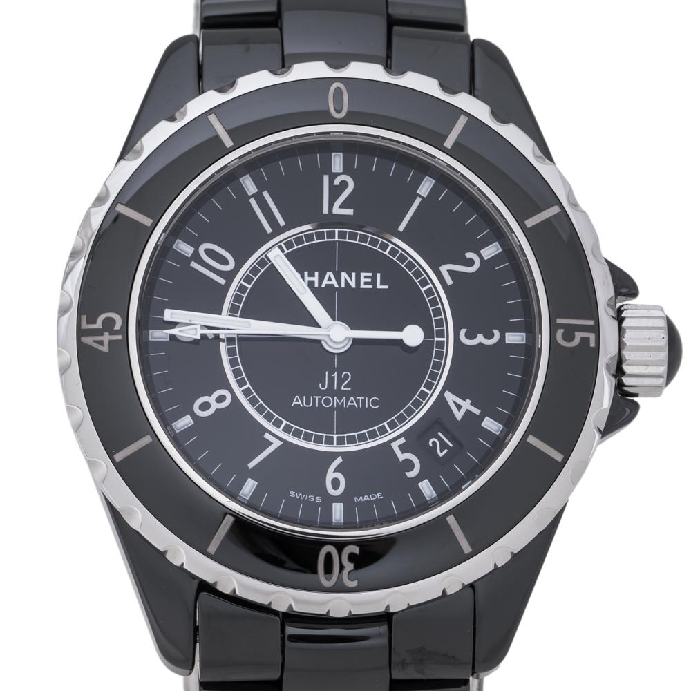Chanel Black Ceramic Stainless Steel J12 Women's Wristwatch 39 mm In Good Condition In Dubai, Al Qouz 2