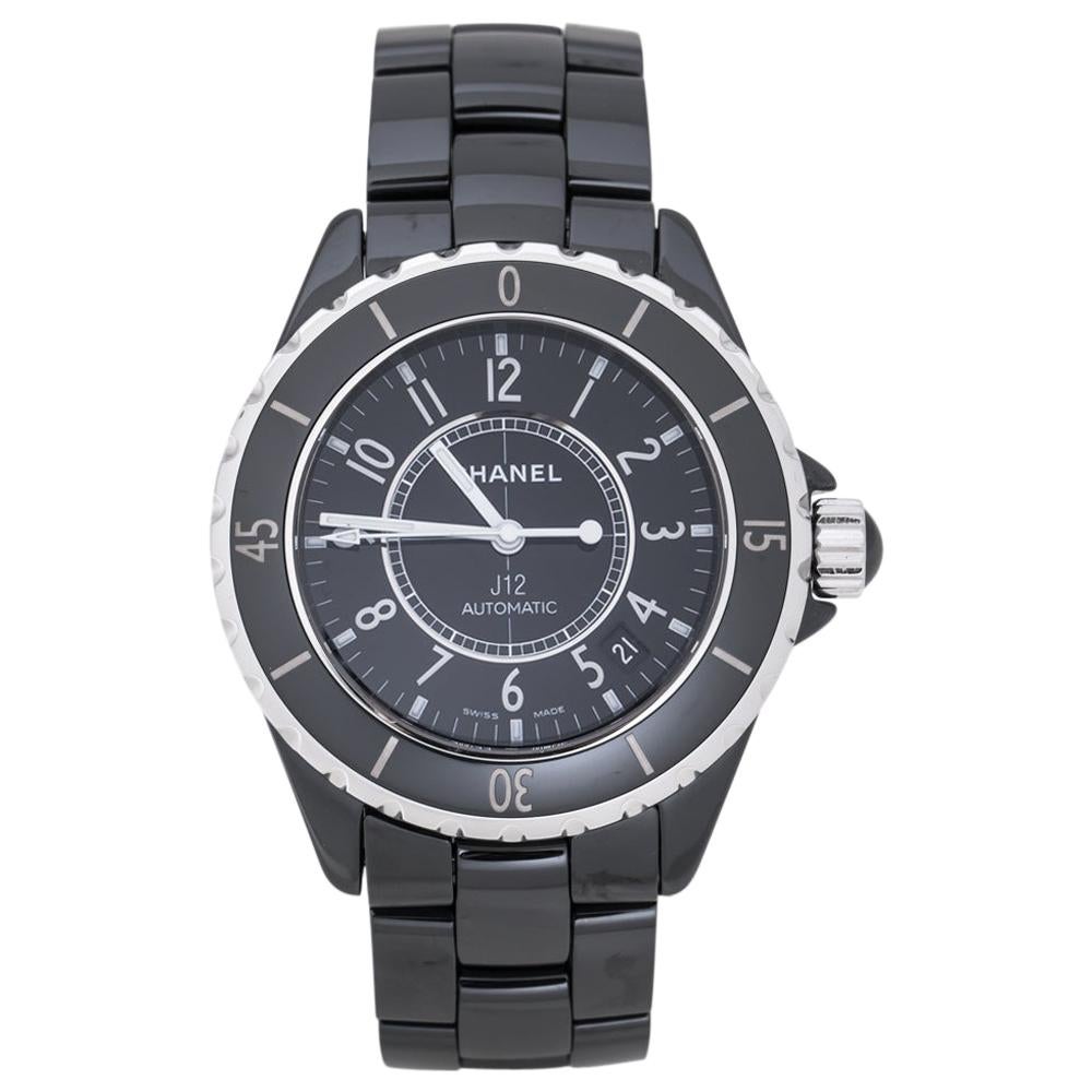 Chanel Black Ceramic Stainless Steel J12 Women's Wristwatch 39 mm