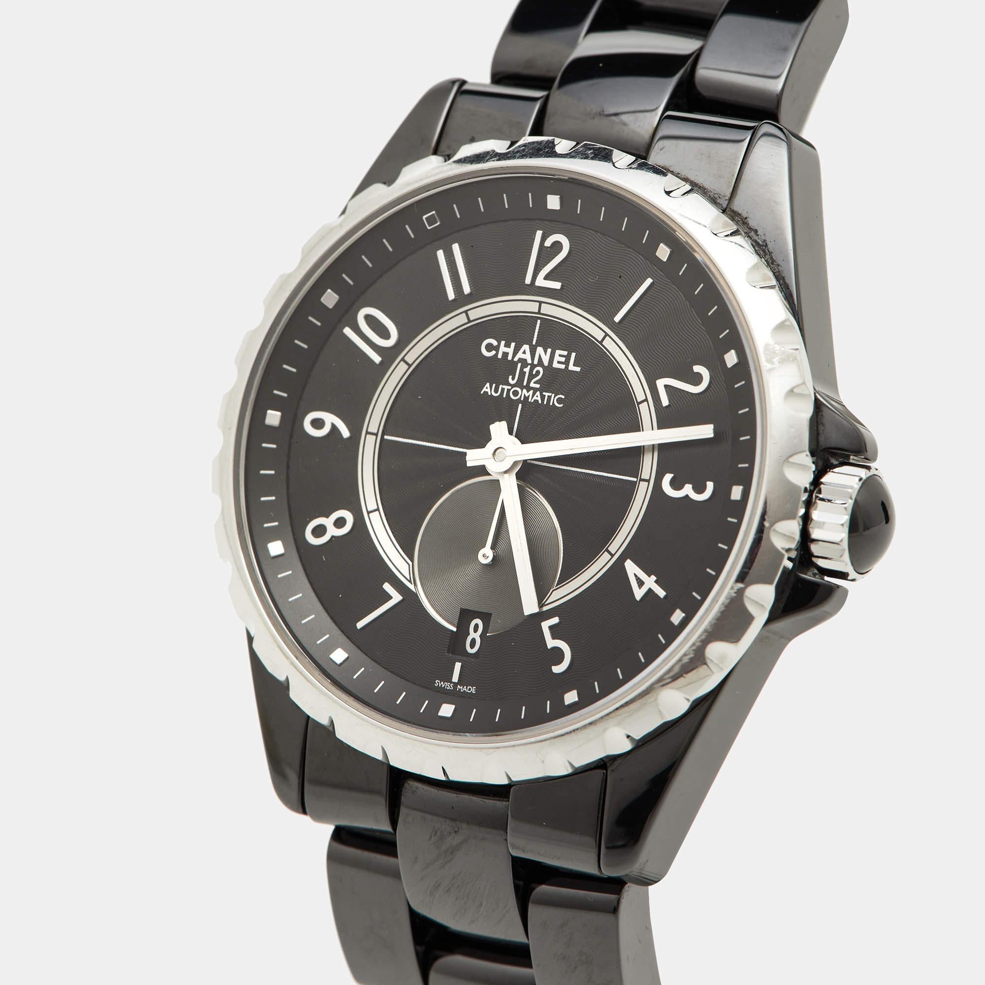 Contemporary Chanel Black Ceramic Stainless Steel Women's Wristwatch 36.50 mm