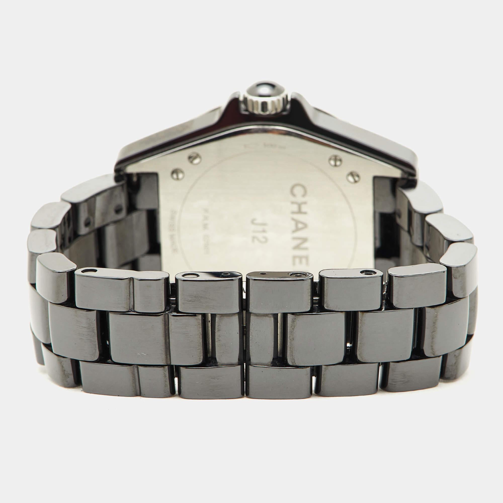 Chanel Black Ceramic Stainless Steel Women's Wristwatch 36.50 mm In Excellent Condition In Dubai, Al Qouz 2