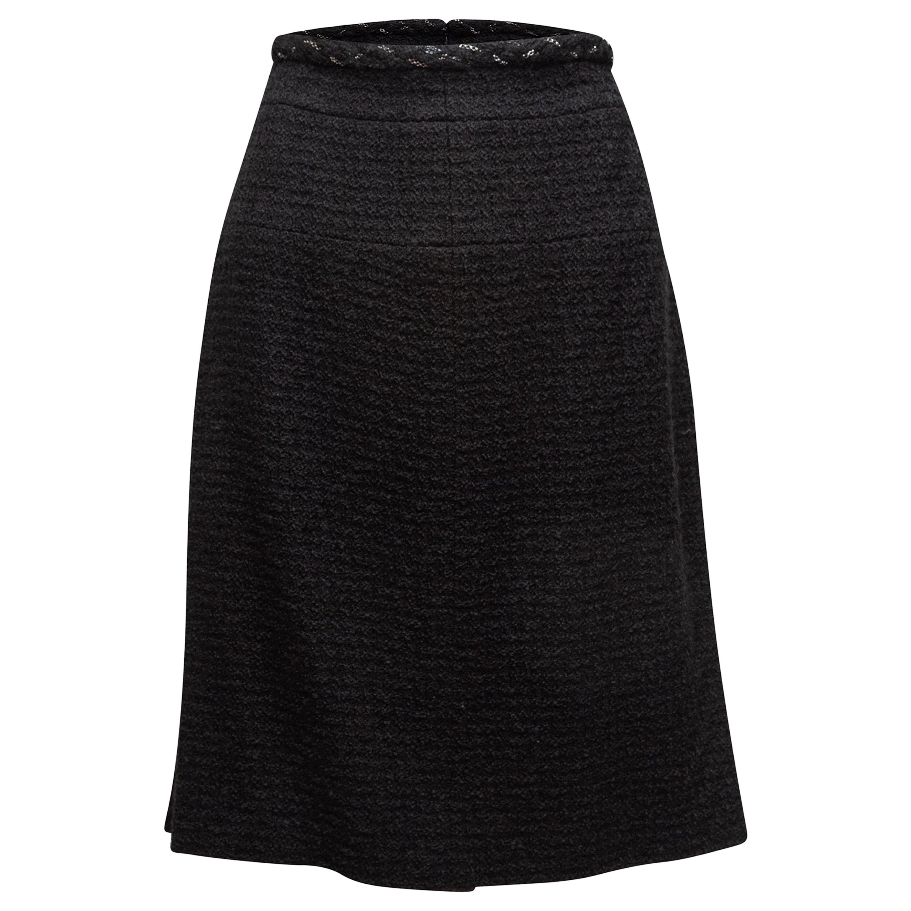 Chanel Black Chain-Accented Knee-Length Skirt