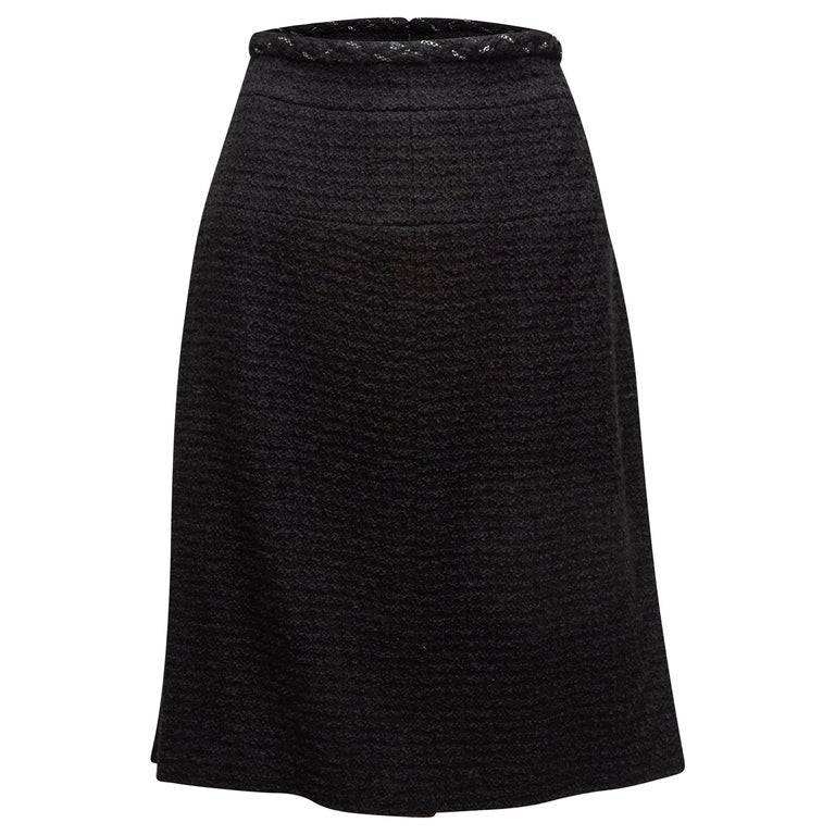 Chanel Black Chain-Accented Knee-Length Skirt For Sale at 1stDibs