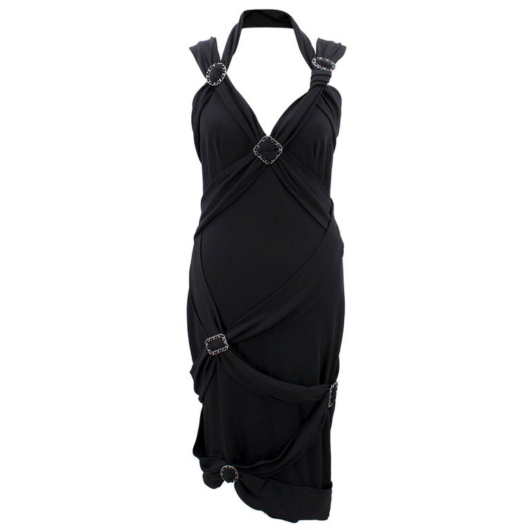 Chanel Black Chain Buckle Detailed V-neck Dress FR 38 at 1stDibs