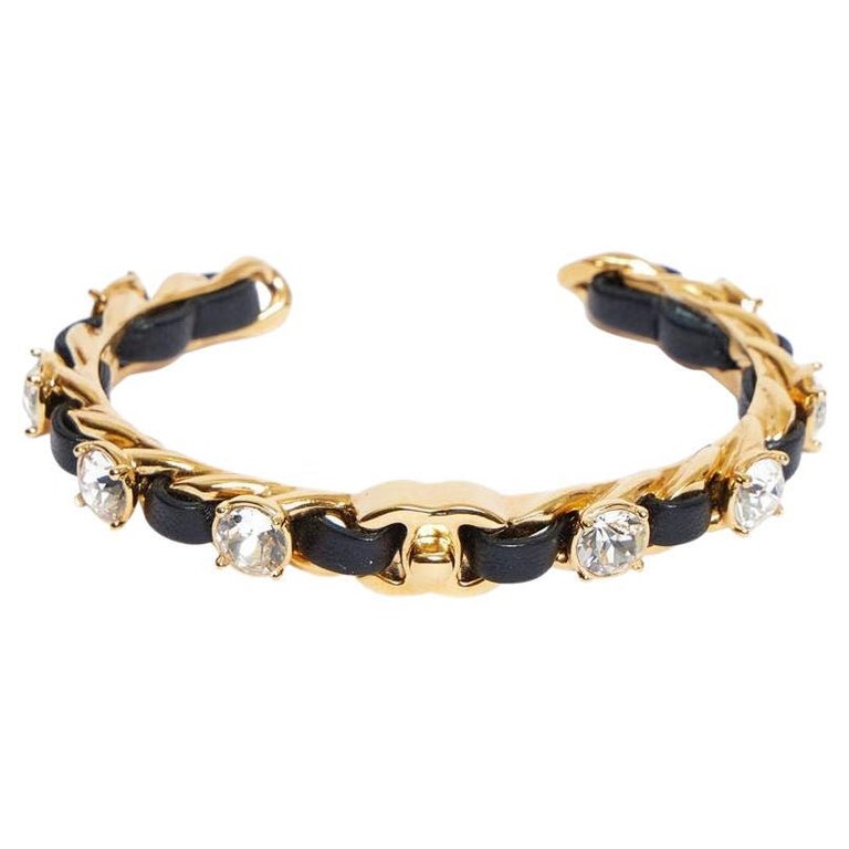 Chanel Black and Chain Cuff Bracelet For Sale at 1stDibs