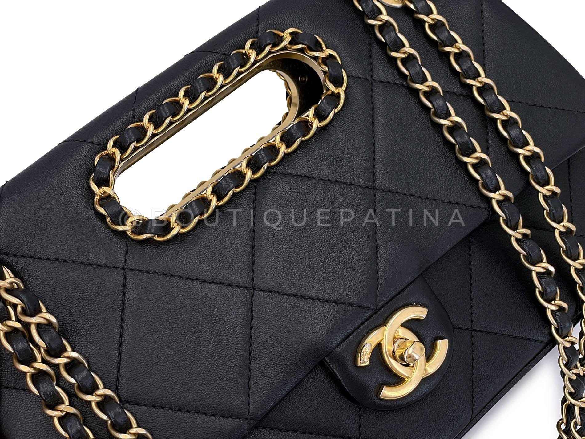 Chanel, sac à main noir avec anse en chaîne et rabat, GHW  68023 en vente 6