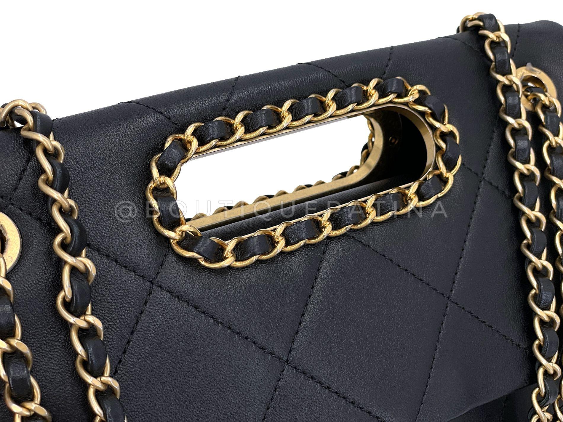 Chanel, sac à main noir avec anse en chaîne et rabat, GHW  68023 en vente 4