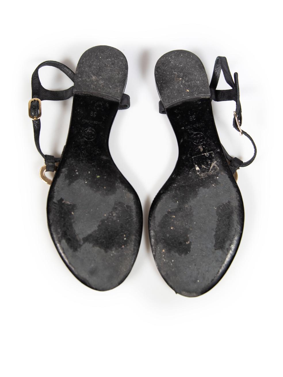 Women's Chanel Black Chain Logo Detail Thong Sandals Size IT 39