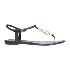 Chanel Black Chain Logo Detail Thong Sandals Size IT 39