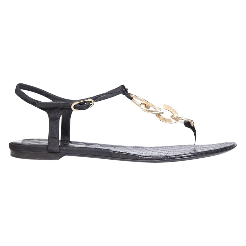 Chanel Black Chain Logo Detail Thong Sandals Size IT 39