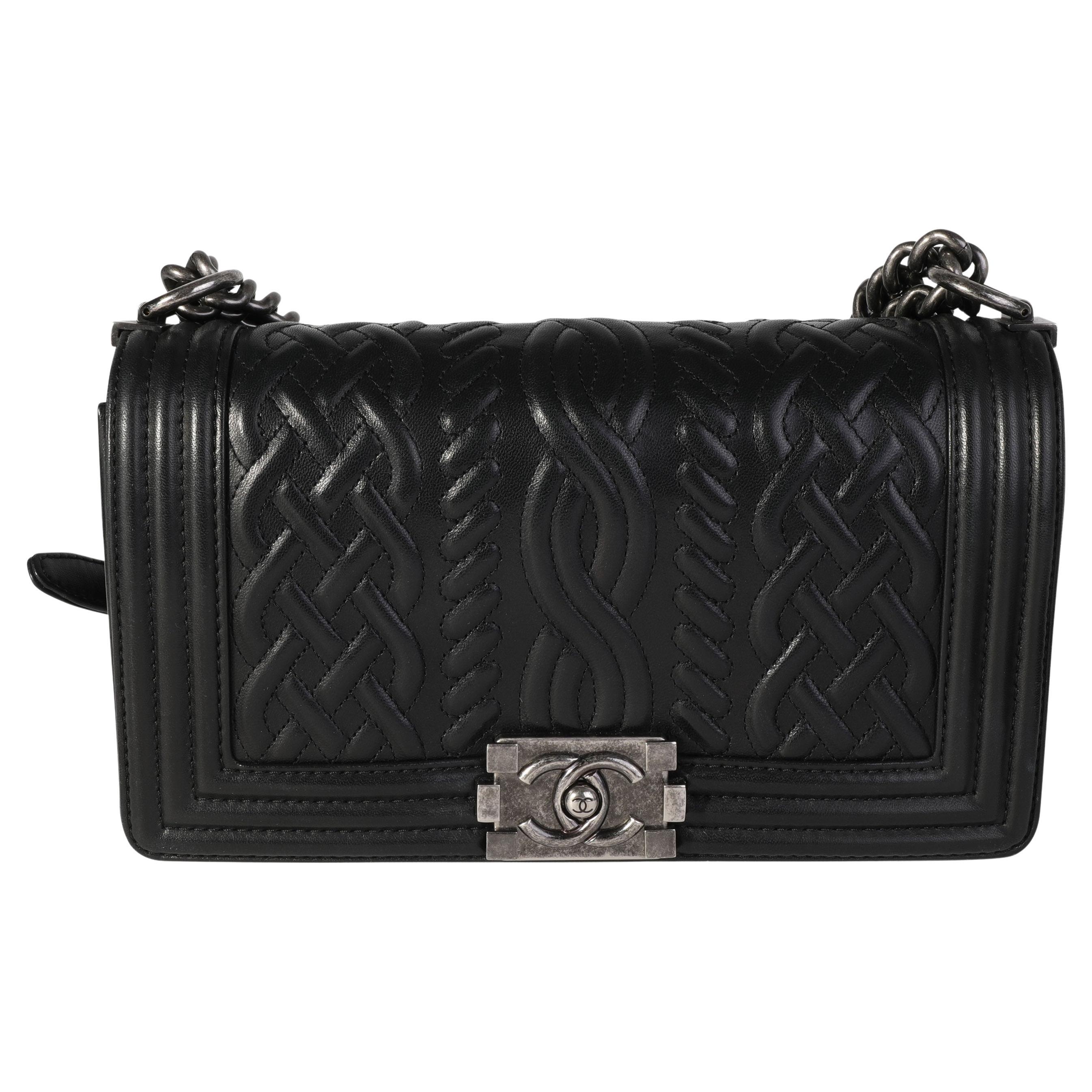 Chanel Black Chain-Quilted Lambskin Old Medium Boy Bag For Sale at 1stDibs