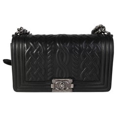 Chanel Black Chain-Quilted Lambskin Old Medium Boy Bag