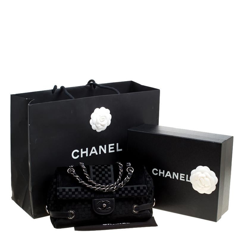 Chanel Black Check Embossed Velvet Vintage CC Side Belted Bowler Bag 6