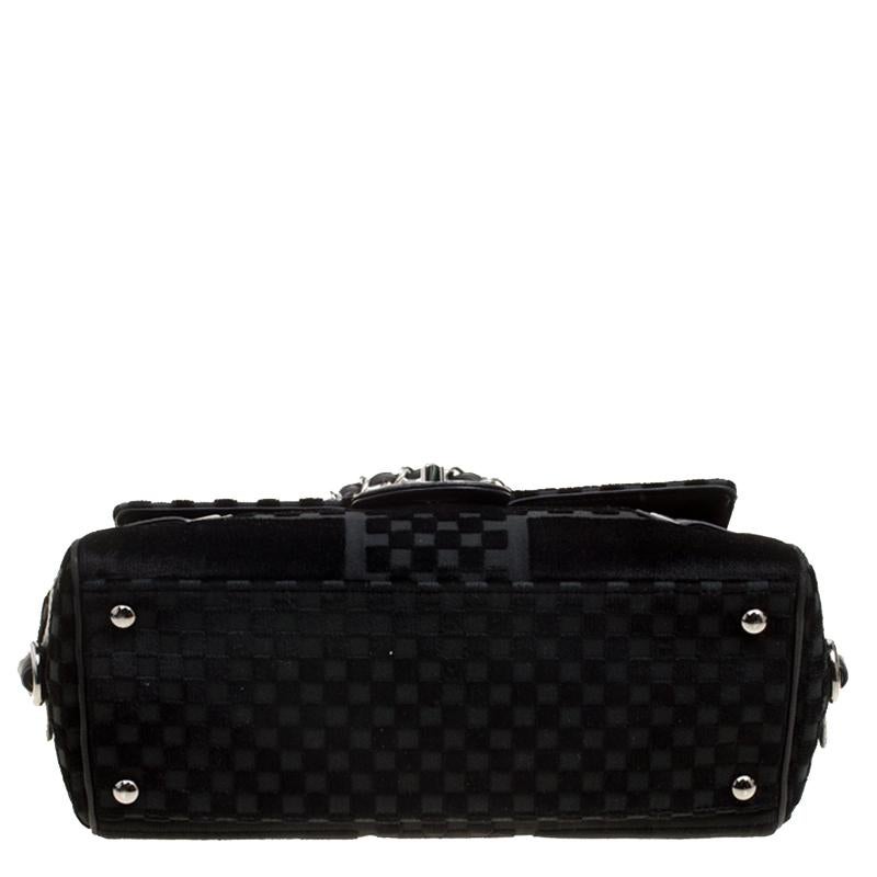 Chanel Black Check Embossed Velvet Vintage CC Side Belted Bowler Bag 1