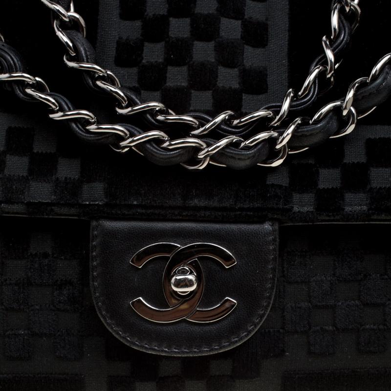 Chanel Black Check Embossed Velvet Vintage CC Side Belted Bowler Bag 5