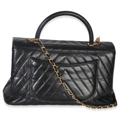 Chanel Black Chevron Aged Calfskin Large Coco Top Handle Bag