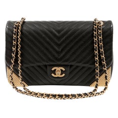 Chanel Black Chevron Calfskin Rock The Corner Flap Bag