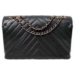 Chanel Black Chevron Calfskin Statement Flap Bag circa 2019