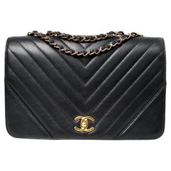 Chanel Black Chevron Calfskin Statement Flap Bag circa 2019