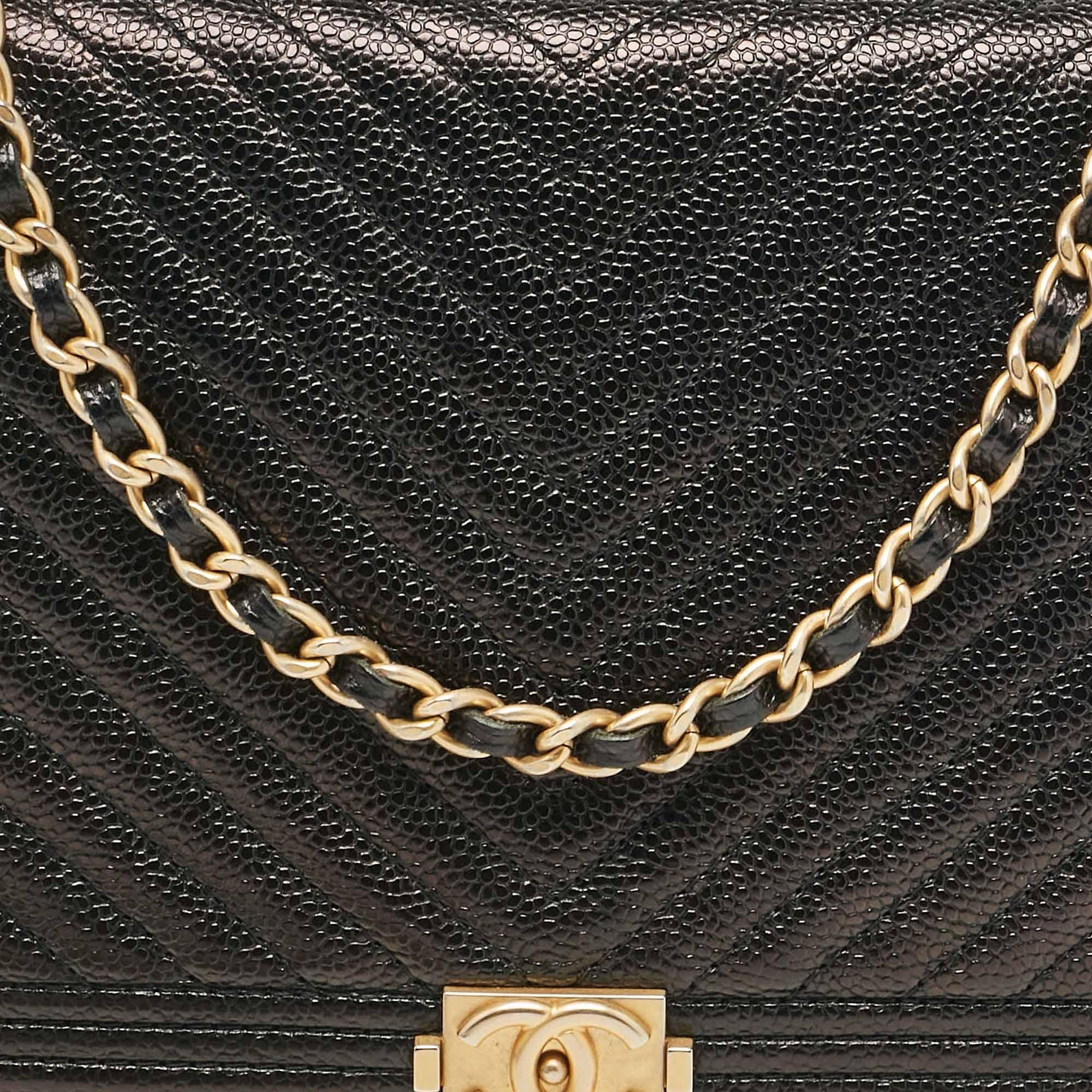Chanel Black Chevron Caviar Leather Boy Wallet On Chain 1