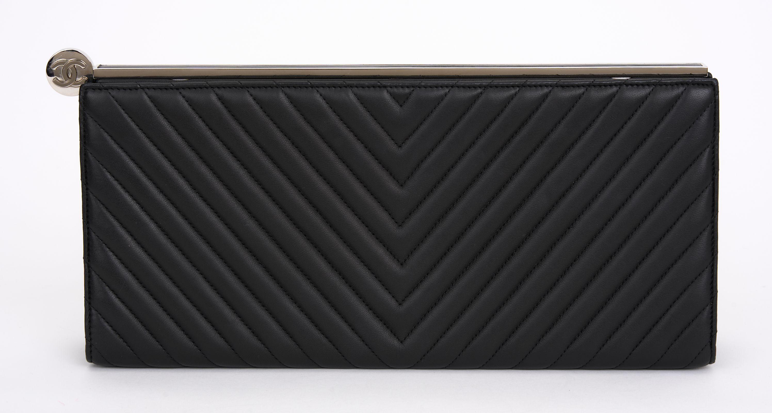 Women's Chanel Black Chevron Clutch Bag
