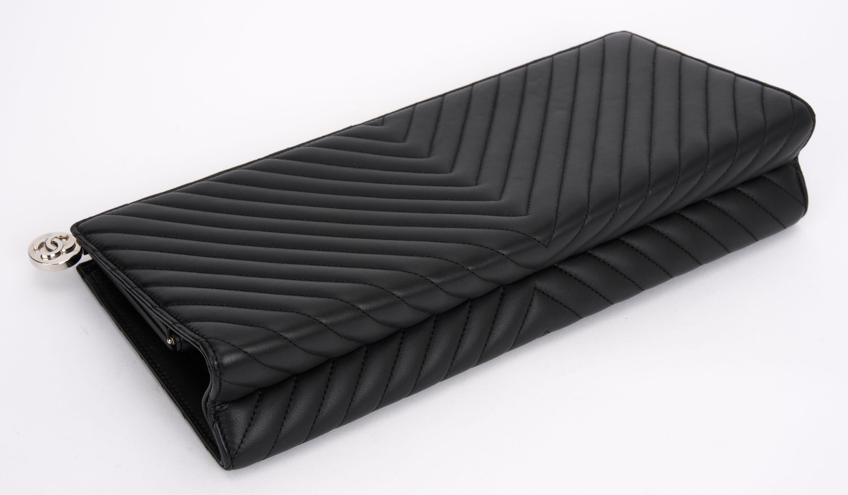 Chanel Black Chevron Clutch Bag 1