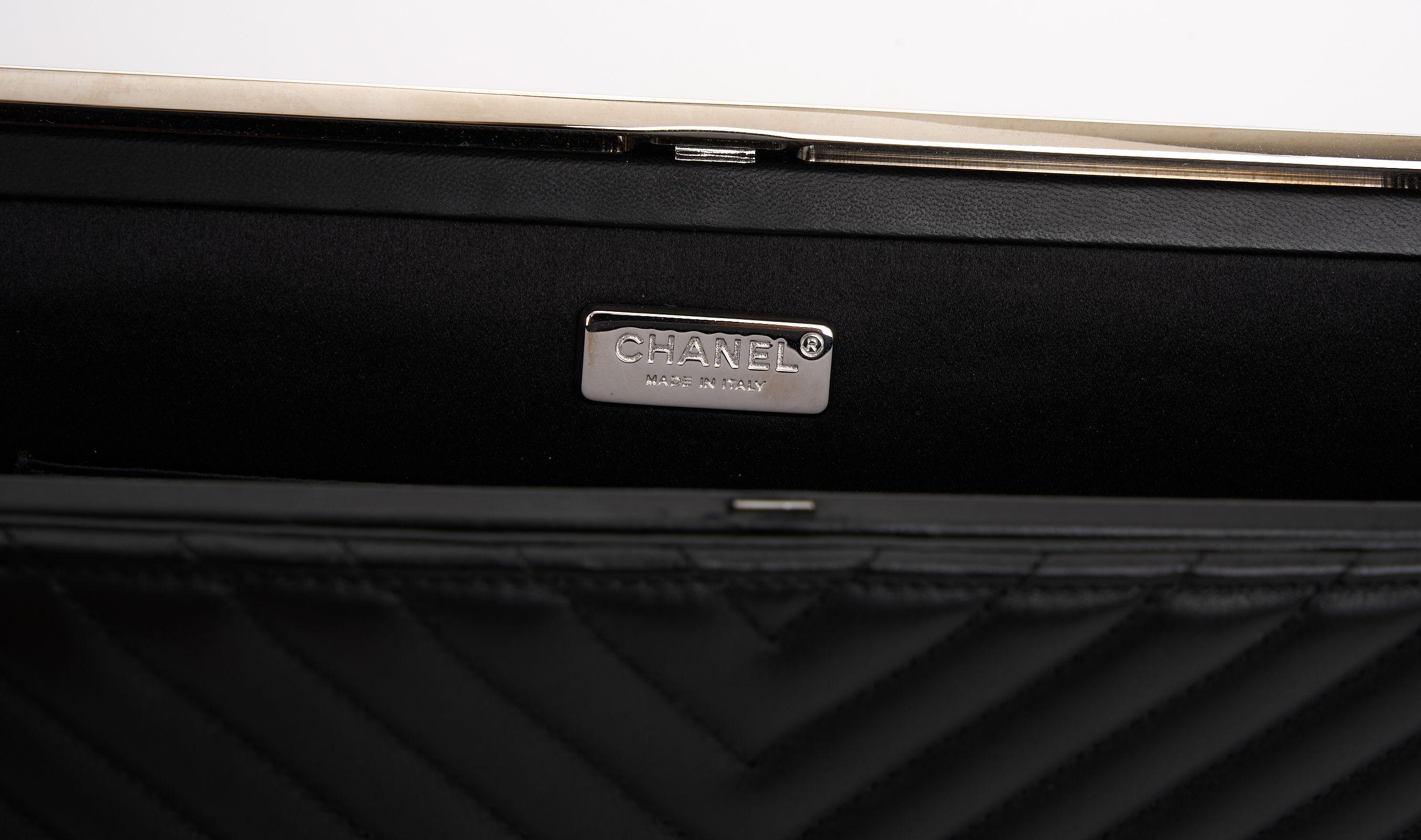 Chanel Black Chevron Clutch Bag 2