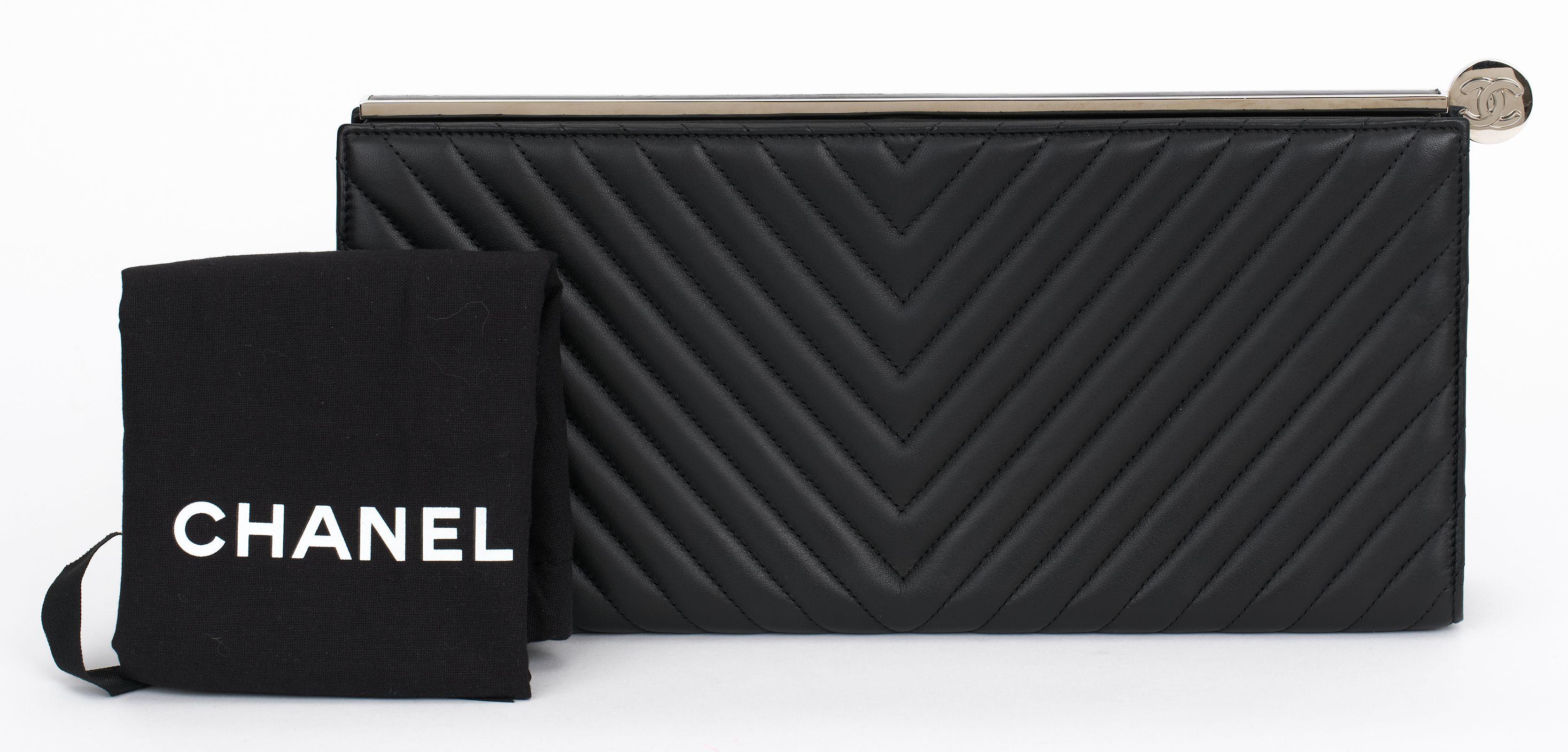 Chanel Black Chevron Clutch Bag 4