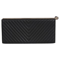 Chanel Black Chevron Clutch Bag